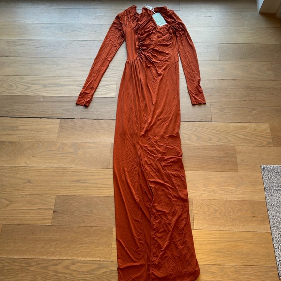 H&M Studio Collection Gathered Bodycon Dress (Burnt orange) - Picture 11 of 15